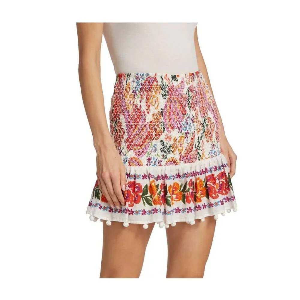 Farm Rio Spring Bananas Mini Skirt Smocked Stretch Floral Multicolor LARGE - Picture 7 of 16